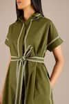 Buy Green Cotton Collared Adya Striped Border Shirt Dress With Belt For ...