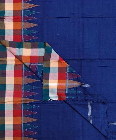 Navy blue multicolour check border handwoven cotton sambalpuri dhoti ...