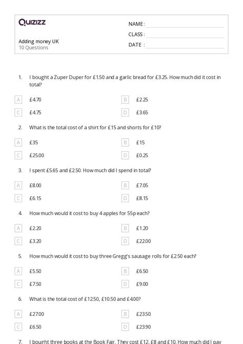 Adding Money Worksheets 的图像结果