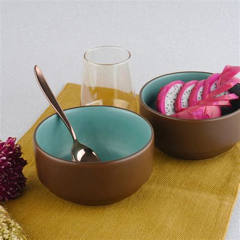 Premium Brown and Blue Ceramic Bowl Set of 2 | BlackCarrot