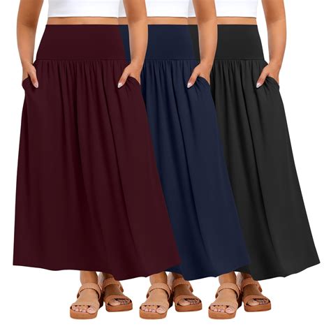 Ficerd 3 Pack Plus Size Maxi Long Skirts for Curvy Women, Ankle Length ...