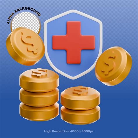 3d health insurance shield and gold coins for financial protection ...