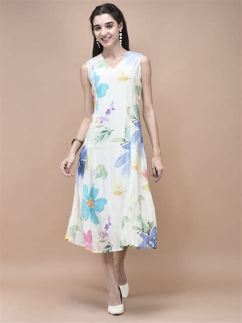 SHREE Off White Floral Chanderi Dress ? Ethnic Elegance