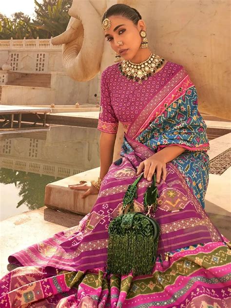 Party Wear Blue Woven Patola Silk Saree - VJV Now - India