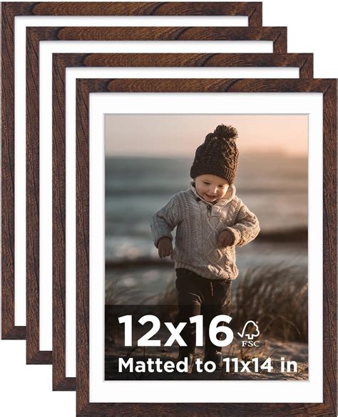 Amazon.com: KINLINK 12x16 Picture Frame Brown Set of 4, Wooden Photo ...