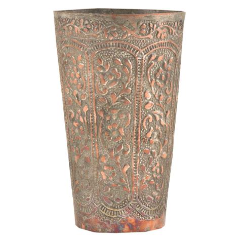 Mughal Style Floral Inlay Engraved Copper Glass