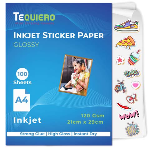 TeQuiero 100 Inkjet Photo Sticker Paper Self-Adhesive Glossy Photo ...