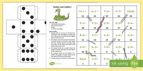 Addition up to 10 Snakes and Ladders (teacher made) - Twinkl