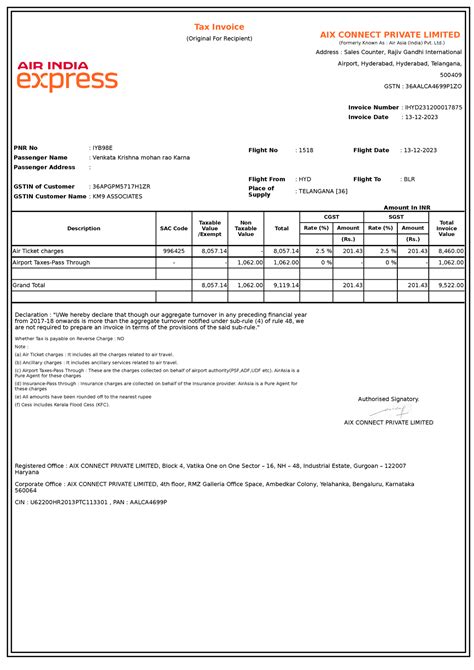 AIRINIDA SAMPLE FLIGHT Program - Tax Invoice (Original For Recipient ...