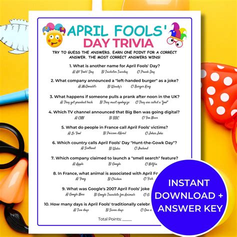 April Fools' Day Trivia Game, Printable April Fools Day Game, Fun April ...
