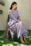 Buy Purple Cotton, Organza, Chanderi Thread Work, 3d Embroidered Kurta ...