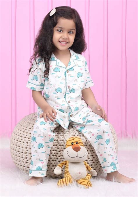 Polka tots Half Sleeve Elephant print Night Suit - White – PolkaTots.in