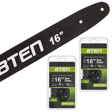8TEN Chainsaw Guide Bar and 2 Semi-Chisel Chains for Stihl 09 010 MS ...