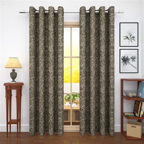 Buy Grey Jacquard Polyester Azurio Window/Door/Long Door Curtain ...
