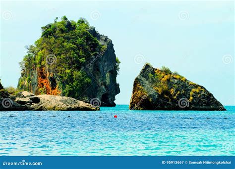Island a Piece of Land Surrounded by Clean Sea Water,Krabi Provi Stock ...