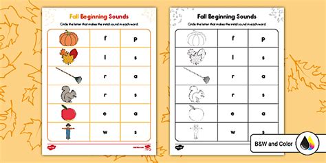 Fall Vocabulary Beginning Sounds Worksheet