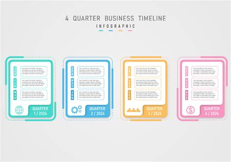 4 Quarter Infographic Business Planning Timeline for Growth multicolored pastel squares month ...