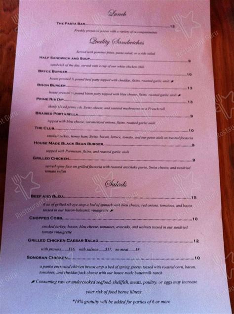 Menu at Dining Room at The Lodge at Bryce Canyon restaurant, Tropic