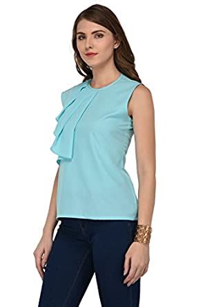 Raas Prêt Women's Crepe Ruffle Crop Top (Pastel Blue) : Amazon.in ...
