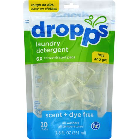 Dropps Laundry Detergent, 6X Concentrated Pacs, Scent + Dye Free (7.8 ...
