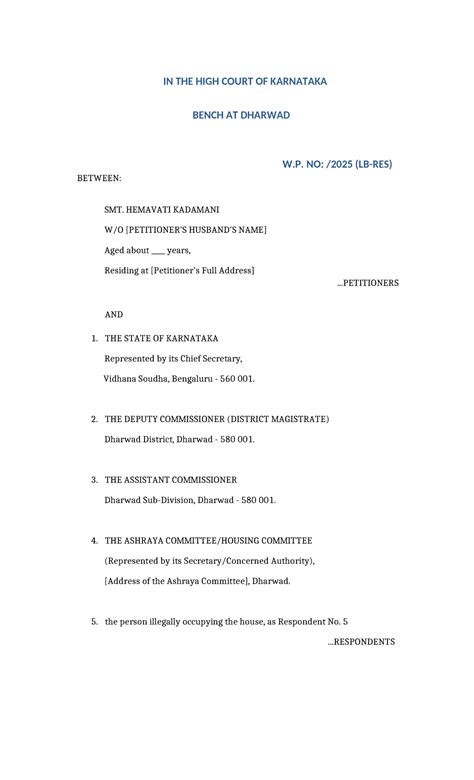 VLLB W.P. No: Hemavati Kadamani vs. State of Karnataka - Housing Rights ...
