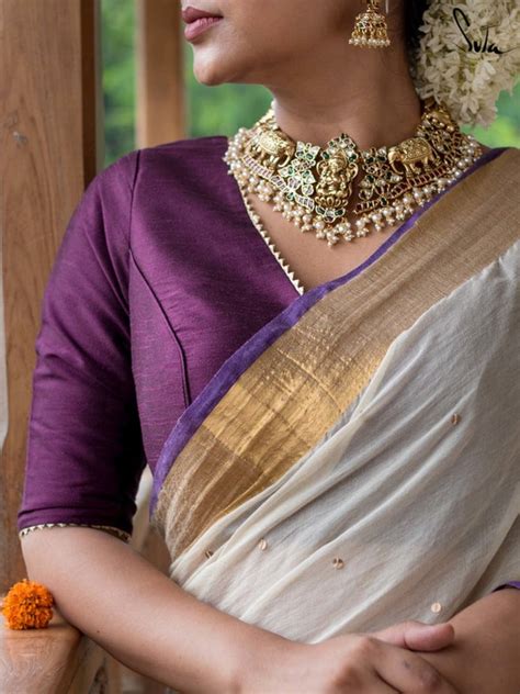 Purple Art Silk V Neck Padded Blouse|Thaamara|Suta