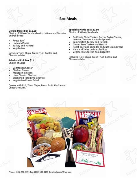 Menu at UWMC Plaza Cafe, Seattle