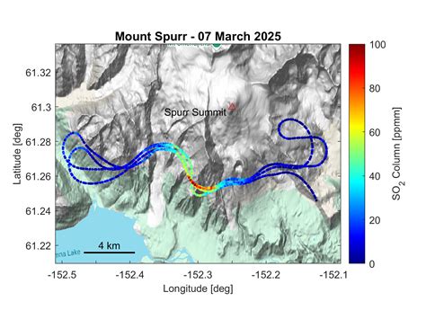 Map showing the flight track of an airborne gas survey performed on March 7, 2025 at Mount Spurr ...