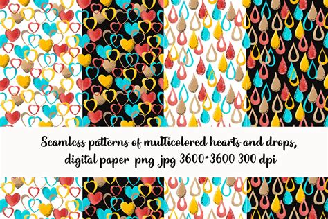 Seamless Patterns with Hearts and Drops Graphic by Elena Sedova ...