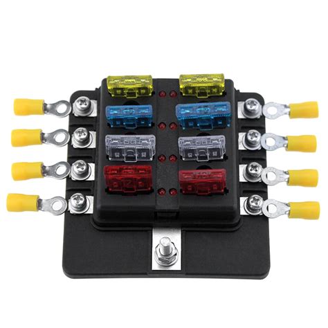 8 Way Blade Fuse Box Holder Fuse Blocks with LED Indicator 10Pcs Fuses ...