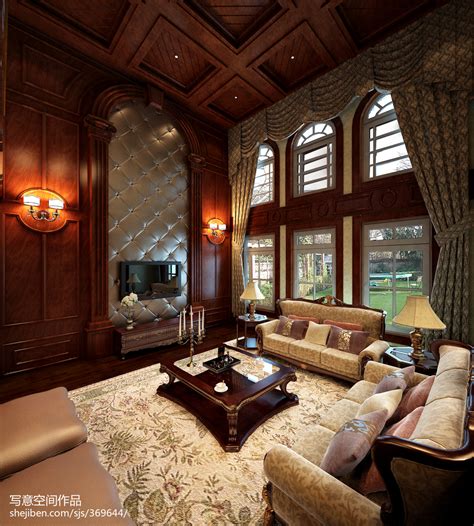 美式风格别墅客厅软装设计效果图 – 设计本装修效果图