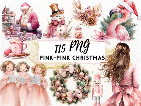 Pink Christmas Clip Art, Digital Design, Xmas Clipart, Cute Christmas ...