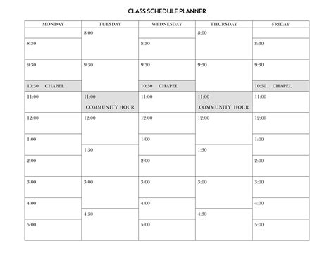 Free Printable Class Schedule Templates [Excel, Word, PDF] College ...