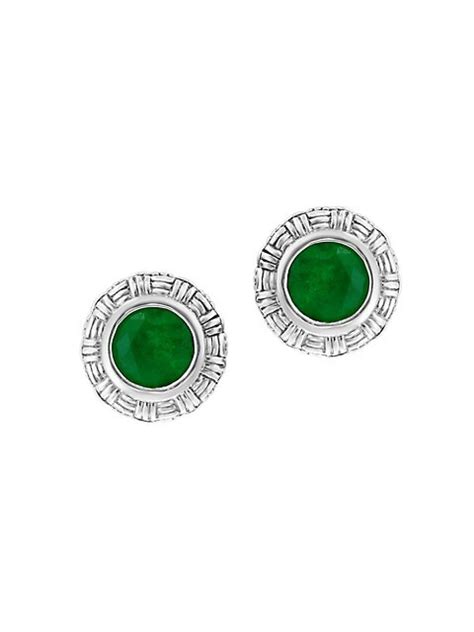 Sterling Silver & Emerald Stud Earrings