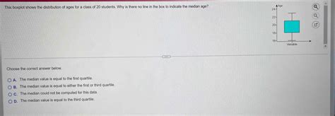 Solved: This boxplot shows the distribution of ages for a class of 20 ...