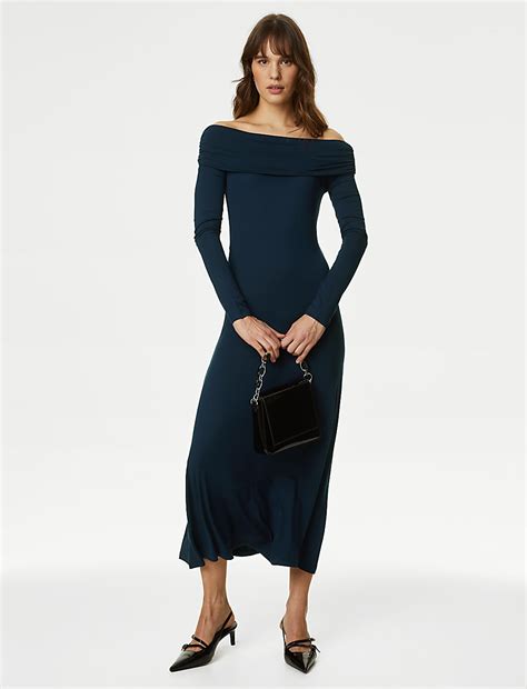 Buy Jersey Bardot Midaxi Column Dress at Marks & Spencer