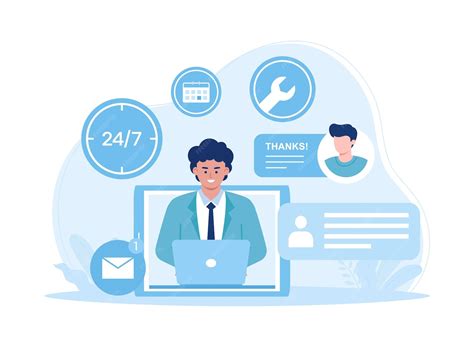 Customer service hotline operator consults with customer on computer ...