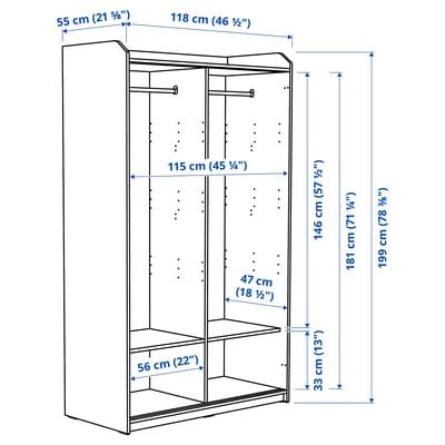 HAUGA wardrobe with sliding doors, white, 118x55x199 cm (461/2x215 ...