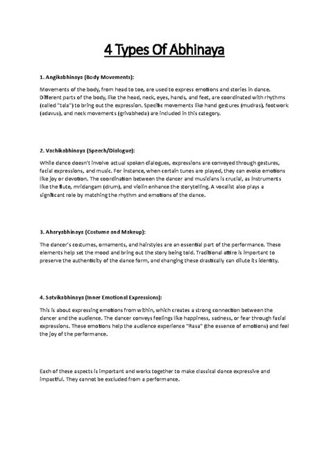 4 Types of Abhinaya in Bharatnatyam: A Detailed Overview - Studocu