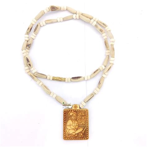 BRIJ HAAT Wooden Hanuman ji locket with Tulsi Kanthi Mala @4cm For ...