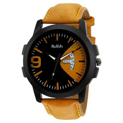 Relish Analogue Men's & Boys' Watch (Black Dial Brown Colored Strap ...