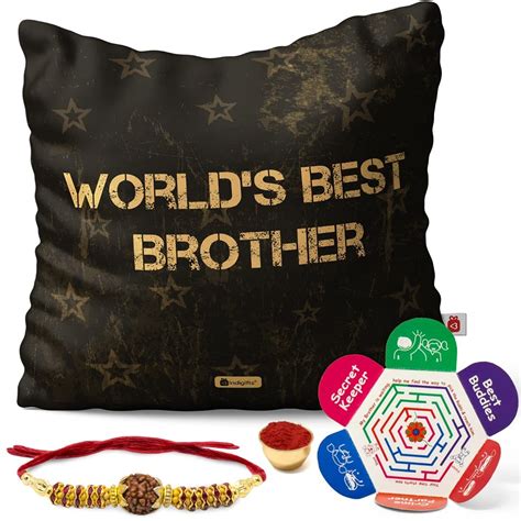 Indigifts IA Rakhi Gift for Brother Printed Brown Cushion Cover 16x16 ...