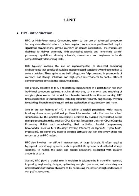 UNIT-1 - HPC - 1 HPC introduction: HPC, or High-Performance Computing ...