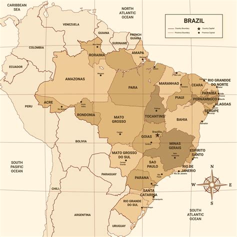 Brazil Country Map With Surrounding Border 21017233 Vector Art at Vecteezy
