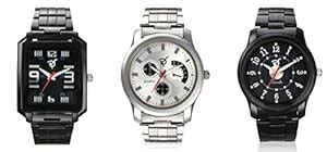 RICO SORDI Mens 3 Stainless Steel Watches in Silver & Black Straps ...