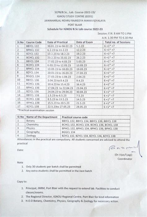 IGNOU-RC-Portblair - News & Events - Latest - Schedule of BSc Practical ...