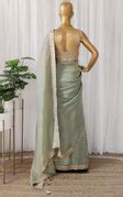 Seafoam Green Tissue Georgette Saree with Gold Sequinned Blouse