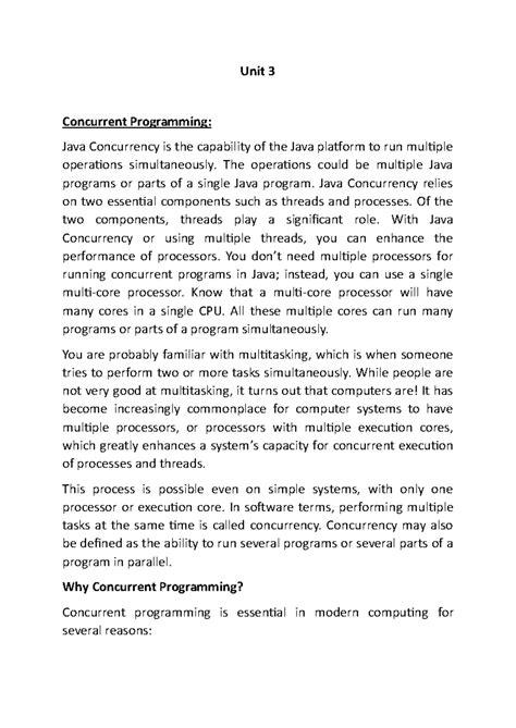 Unit 3 app - notes - Unit 3 Concurrent Programming: Java Concurrency is ...