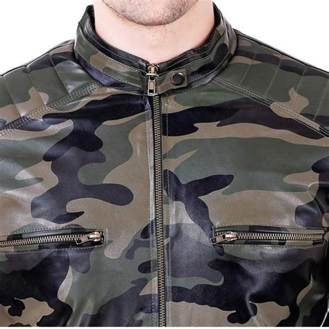 Mens Camo Biker Style Leather Jacket Camouflage Jacket - Etsy