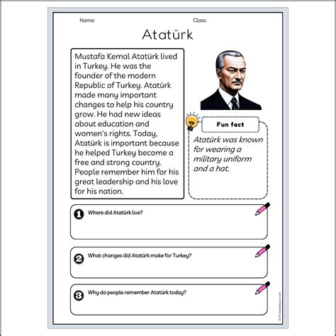 Atatürk | Reading Passage Comprehension Questions Writing Facts Worksh ...